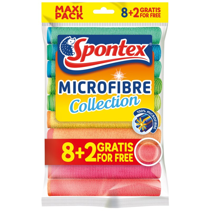 Spontex chiffons microfibre allround, collection colorée, 8+2 gratuits